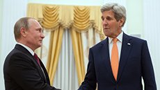 Президент России Владимир Путин и государственный секретарь США Джон Керри во время встречи в Москве. 24 марта 2016 Президент России Владимир Путин и государственный секретарь США Джон Керри во время встречи в Москве. 24 марта 2016