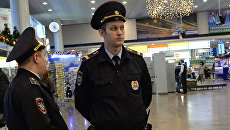 Сотрудники полиции дежурят в аэропорту Шереметьево. Архивное фото Сотрудники полиции дежурят в аэропорту Шереметьево. Архивное фото