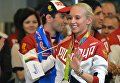 Яна Кудрявцева во время церемонии встречи в аэропорту Шереметьево Яна Кудрявцева во время церемонии встречи в аэропорту Шереметьево