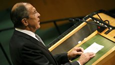 Глава МИД РФ Сергей Лавров во время выступления на Генассамблее ООН. Архивное фото Глава МИД РФ Сергей Лавров во время выступления на Генассамблее ООН. Архивное фото