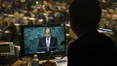 Глава МИД РФ Сергей Лавров во время выступления на Генассамблее ООН Глава МИД РФ Сергей Лавров во время выступления на Генассамблее ООН