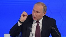 Президент РФ Владимир Путин на двенадцатой большой ежегодной пресс-конференции в Центре международной торговли на Красной Пресне. 23 декабря 2016 Президент РФ Владимир Путин на двенадцатой большой ежегодной пресс-конференции в Центре международной торговли на Красной Пресне. 23 декабря 2016