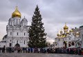 Родители с детьми в очереди на новогоднее представление в Государственном Кремлевском дворце в Москве Родители с детьми в очереди на новогоднее представление в Государственном Кремлевском дворце в Москве