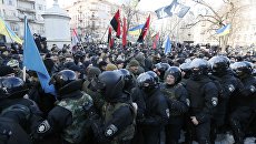 Митинг в центре Киева в поддержку торговой блокады Донбасса. Архивное фото Митинг в центре Киева в поддержку торговой блокады Донбасса. Архивное фото