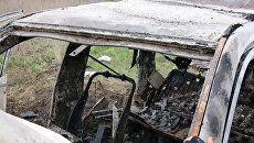 На месте подрыва автомобиля наблюдателей ОБСЕ близ села Пришиб в ЛНР На месте подрыва автомобиля наблюдателей ОБСЕ близ села Пришиб в ЛНР