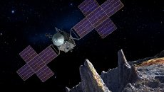 Зонд Psyche над поверхностью астероида Психея в представлении художника Зонд Psyche над поверхностью астероида Психея в представлении художника