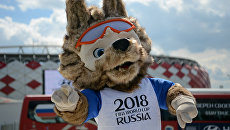 Официальный талисман чемпионата мира 2018 года волк Забивака. Архивное фото Официальный талисман чемпионата мира 2018 года волк Забивака. Архивное фото