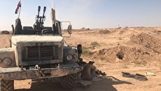 Бойцы сирийской армии отдыхают в тени техники на позициях в районе Дейр-эс-Зора. 15 сентября 2017 Бойцы сирийской армии отдыхают в тени техники на позициях в районе Дейр-эс-Зора. 15 сентября 2017