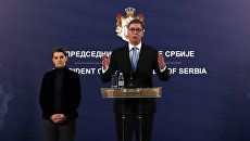 Президент Сербии Александр Вучич во время пресс-конференции после смерти косовского сербского политика Оливера Ивановича. 16 января 2018 Президент Сербии Александр Вучич во время пресс-конференции после смерти косовского сербского политика Оливера Ивановича. 16 января 2018