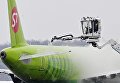 Самолет авиакомпании S7 во время противообледенительной обработки в аэропорту Домодедово Самолет авиакомпании S7 во время противообледенительной обработки в аэропорту Домодедово