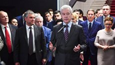 Мэр Москвы Сергей Собянин выступает на открытии выставки, посвященной городской программе благоустройства Моя улица, в здании Госдумы. 10 июля 2018 Мэр Москвы Сергей Собянин выступает на открытии выставки, посвященной городской программе благоустройства Моя улица, в здании Госдумы. 10 июля 2018