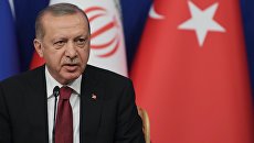 Президент Турции Реджеп Тайип Эрдоган на пресс-конференции по итогам трехсторонней встречи с президентом РФ Владимиром Путиным и президентом Ирана Хасаном Рухани в Тегеране. 7 сентября 2018 Президент Турции Реджеп Тайип Эрдоган на пресс-конференции по итогам трехсторонней встречи с президентом РФ Владимиром Путиным и президентом Ирана Хасаном Рухани в Тегеране. 7 сентября 2018
