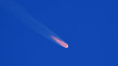 Ракета-носитель Союз-ФГ с пилотируемым кораблем Союз МС-10 после старта. 11 октября 2018 Ракета-носитель Союз-ФГ с пилотируемым кораблем Союз МС-10 после старта. 11 октября 2018